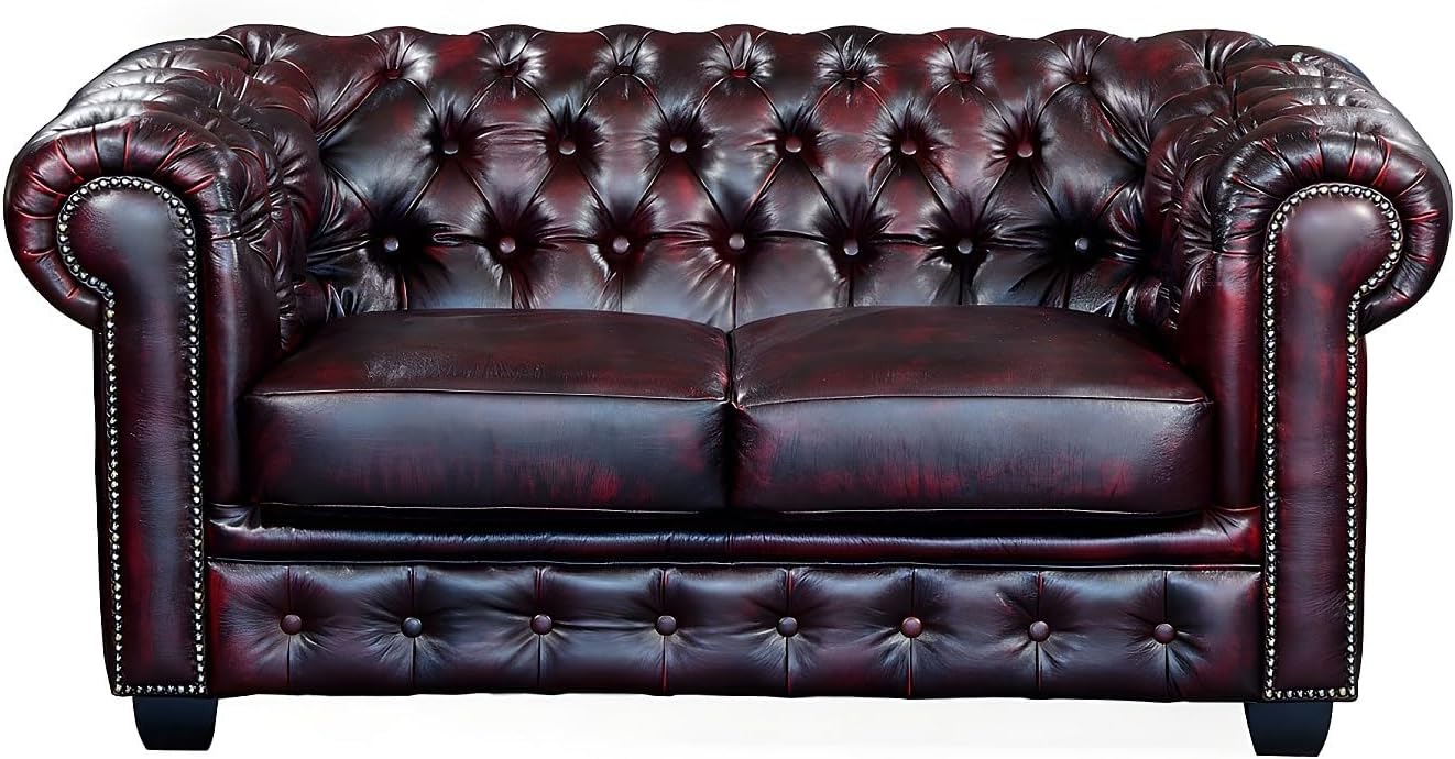 Vente-unique Chesterfield Ledersofa 2-Sitzer Brenton - Vintage Leder - Rot-Schwarz