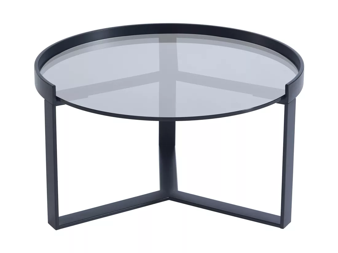 Tables basses gigognes en verre trempé fumé, céramique et métal - Effet marbre blanc et Noir - ZERILA de Maison Céphy