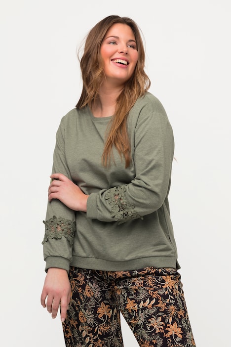 Sweatshirt, Spitze, Rundhals, Langarm