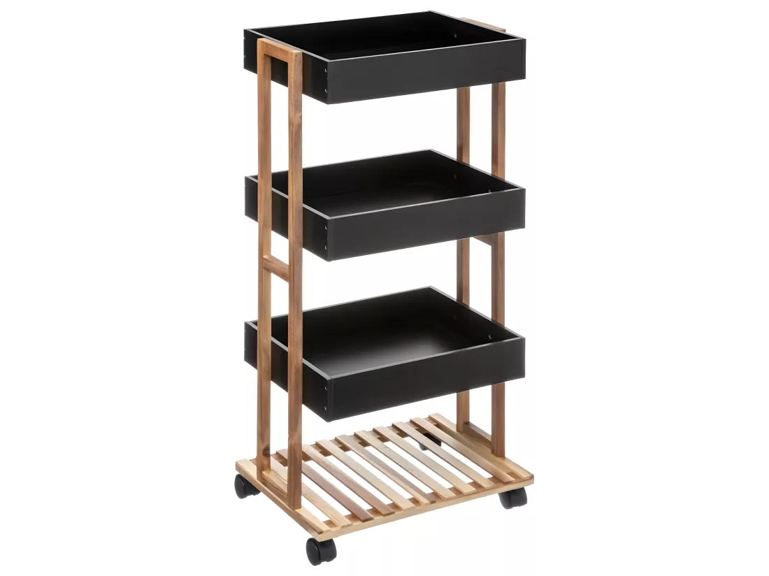 Desserte roulante 4 niveaux en Bambou et Bois Noir H 87 cm