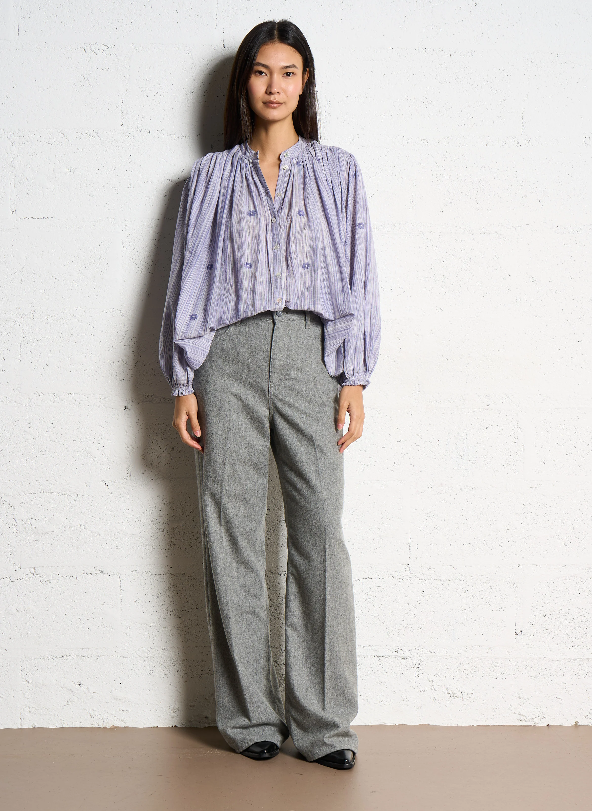 OLIVE - Blouse col rond en coton | Bleu