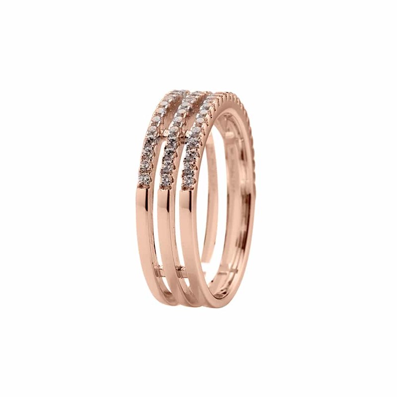 Bague Argent Rose Triple Anneaux Serti