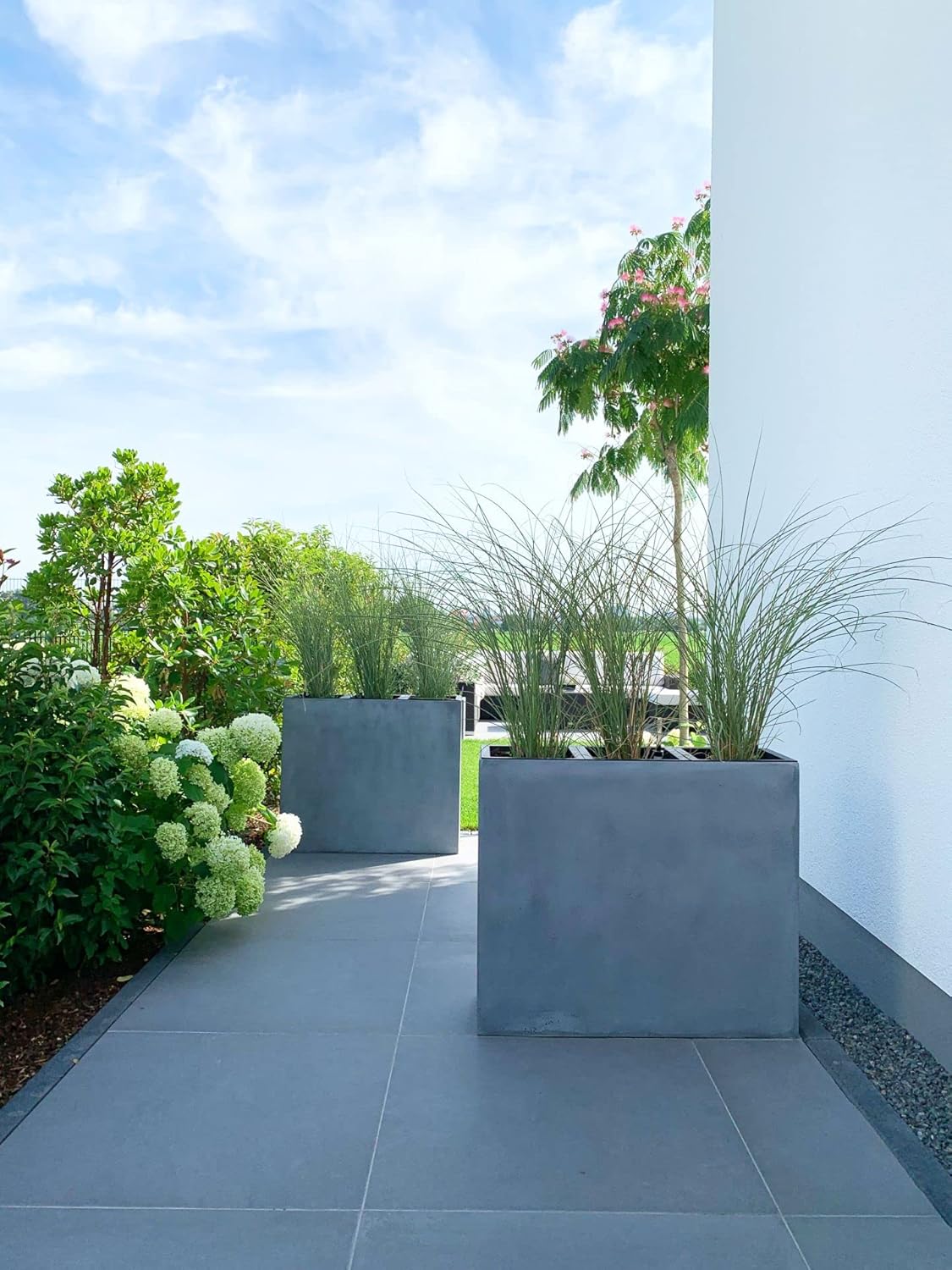 VIVANNO Pflanzkübel Raumteiler Sichtschutz Fiberglas ELEMENTO Beton-Design Grau - 88x30x75