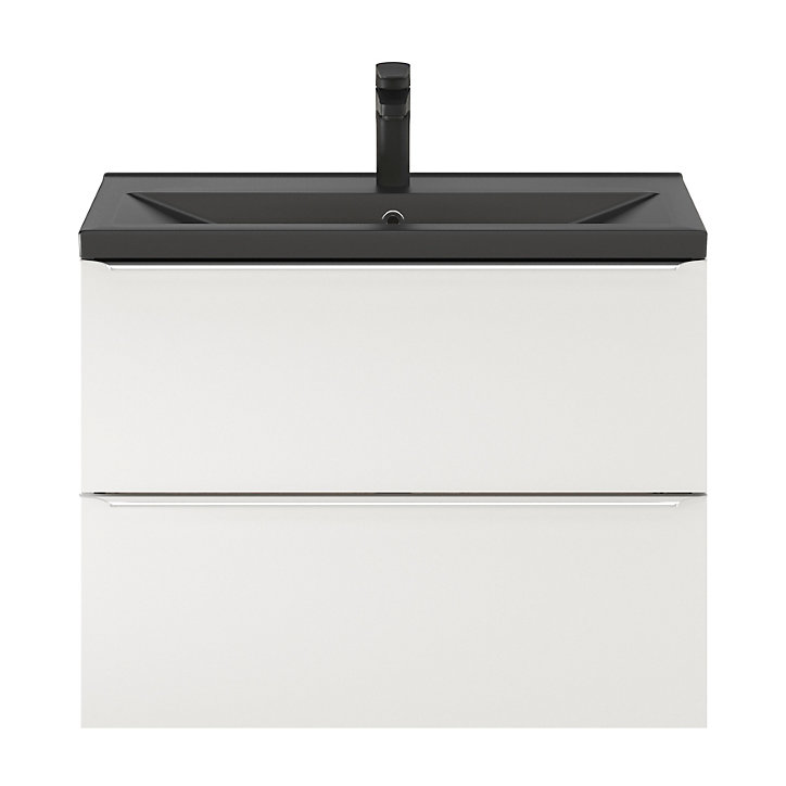 Ensemble salle de bains l.80 cm meuble à suspendre faible profondeur Imandra blanc brillant + plan vasque céramique noir