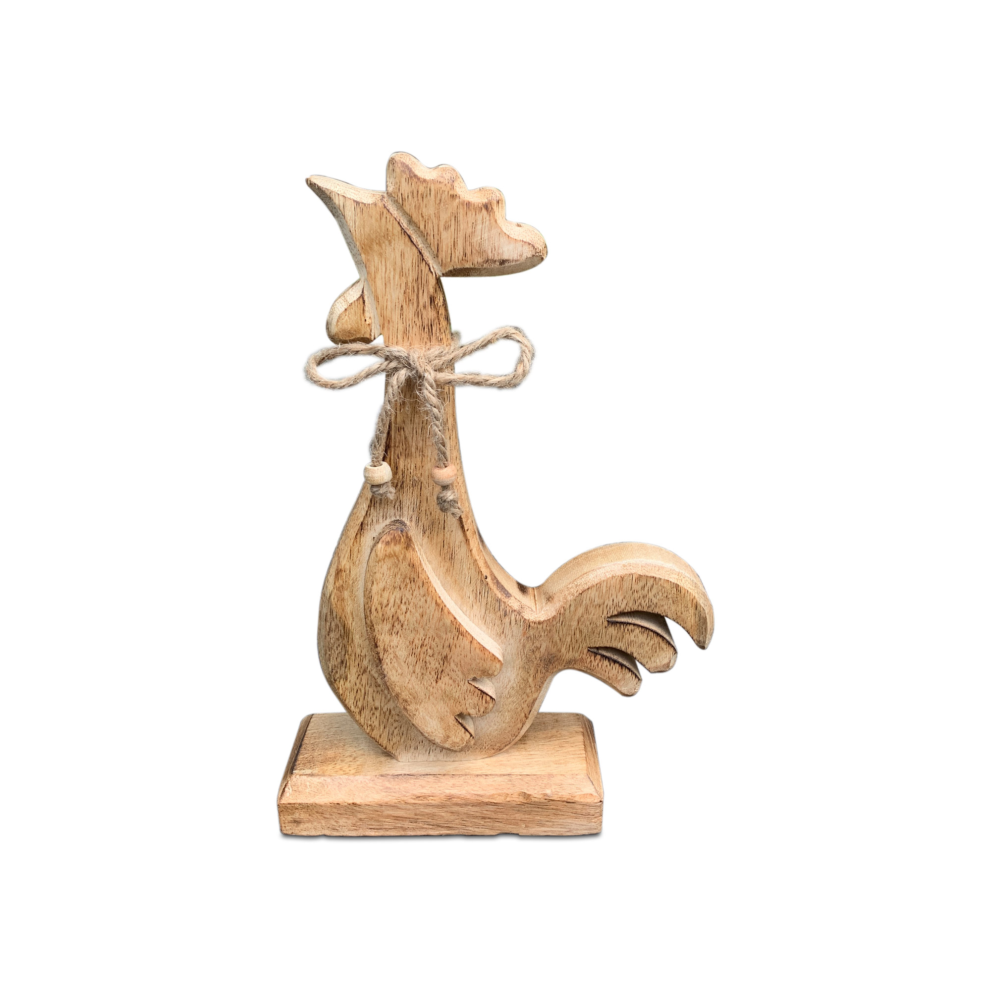 Holzfigur 'Hahn sitzend', natur, B 17 cm, H 27 cm, L 6 cm von fischer's lagerhaus