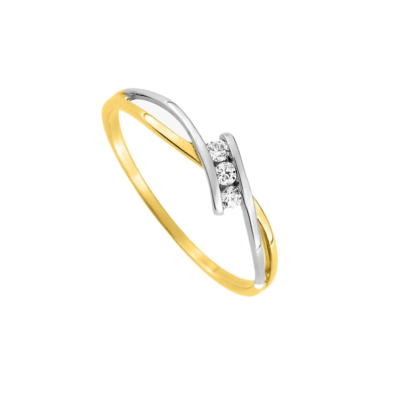 Bague Femme - bicolore - Oxyde de zirconium - Or 9 Carats