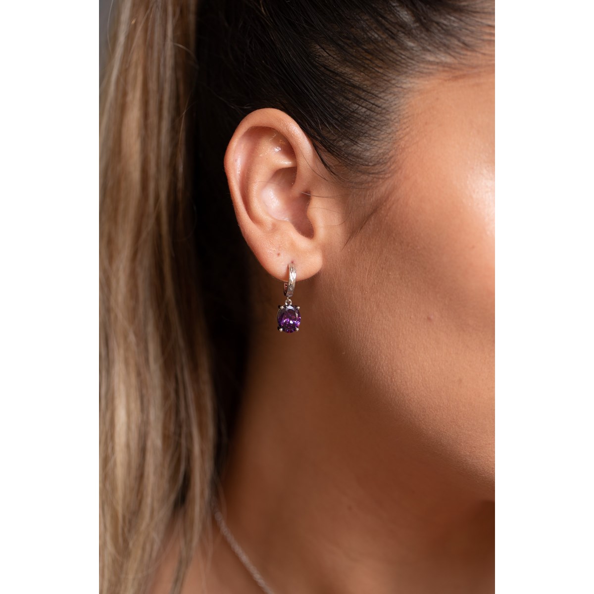 Boucles d'oreilles pendantes ELISABETH en Argent avec pierre synthétique mauve amethyste