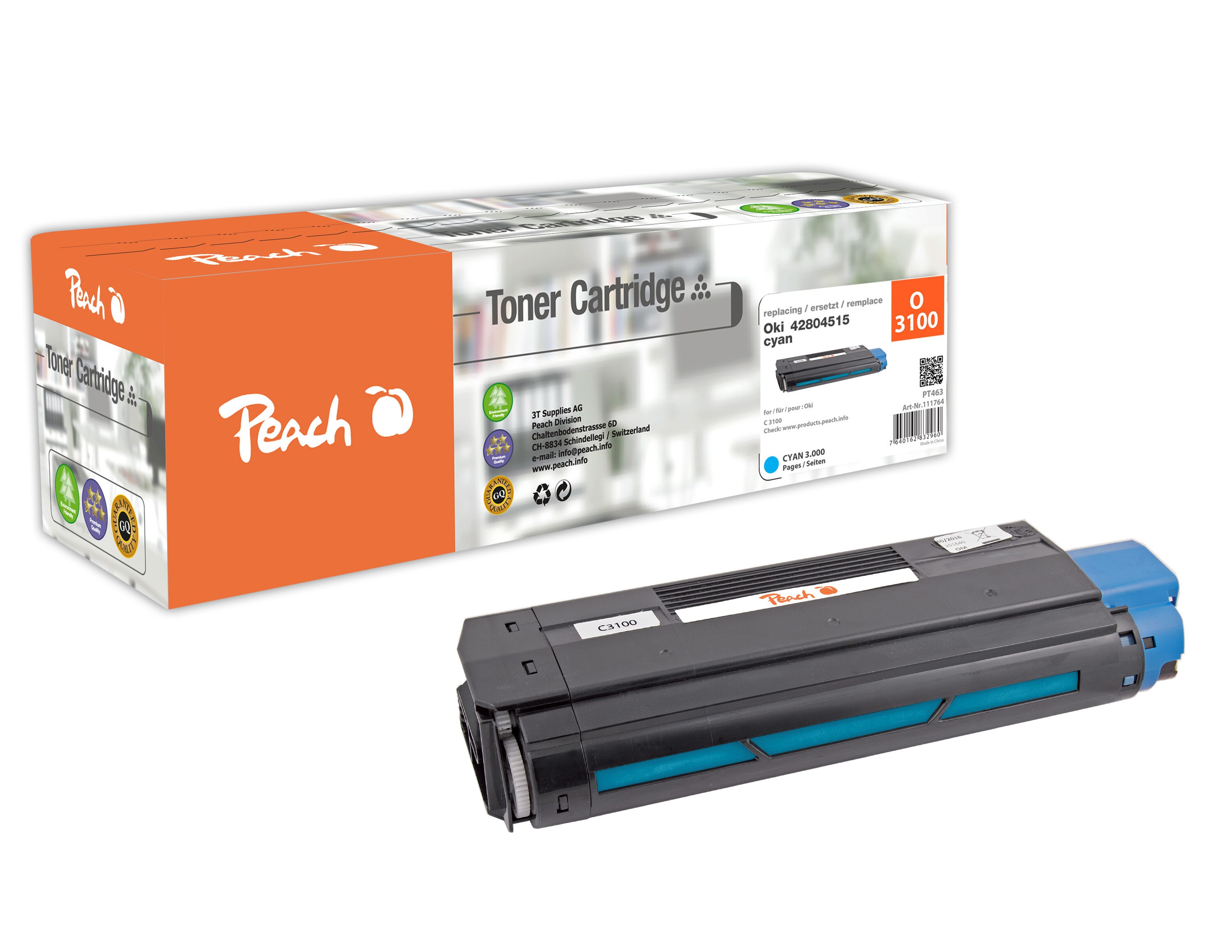Peach O4280Toner cy ersetzt OKI 42804515 für z.B. OKI C 3100 (wiederaufbereitet)