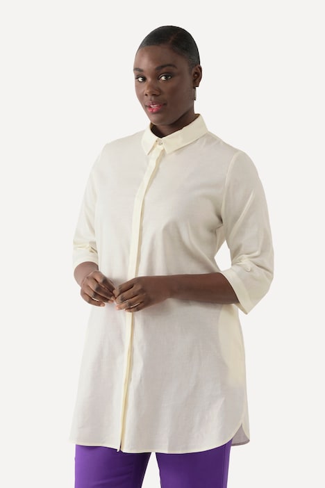 Bluse, Leinenmix, A-Linie, Hemdkragen, 3/4-Arm