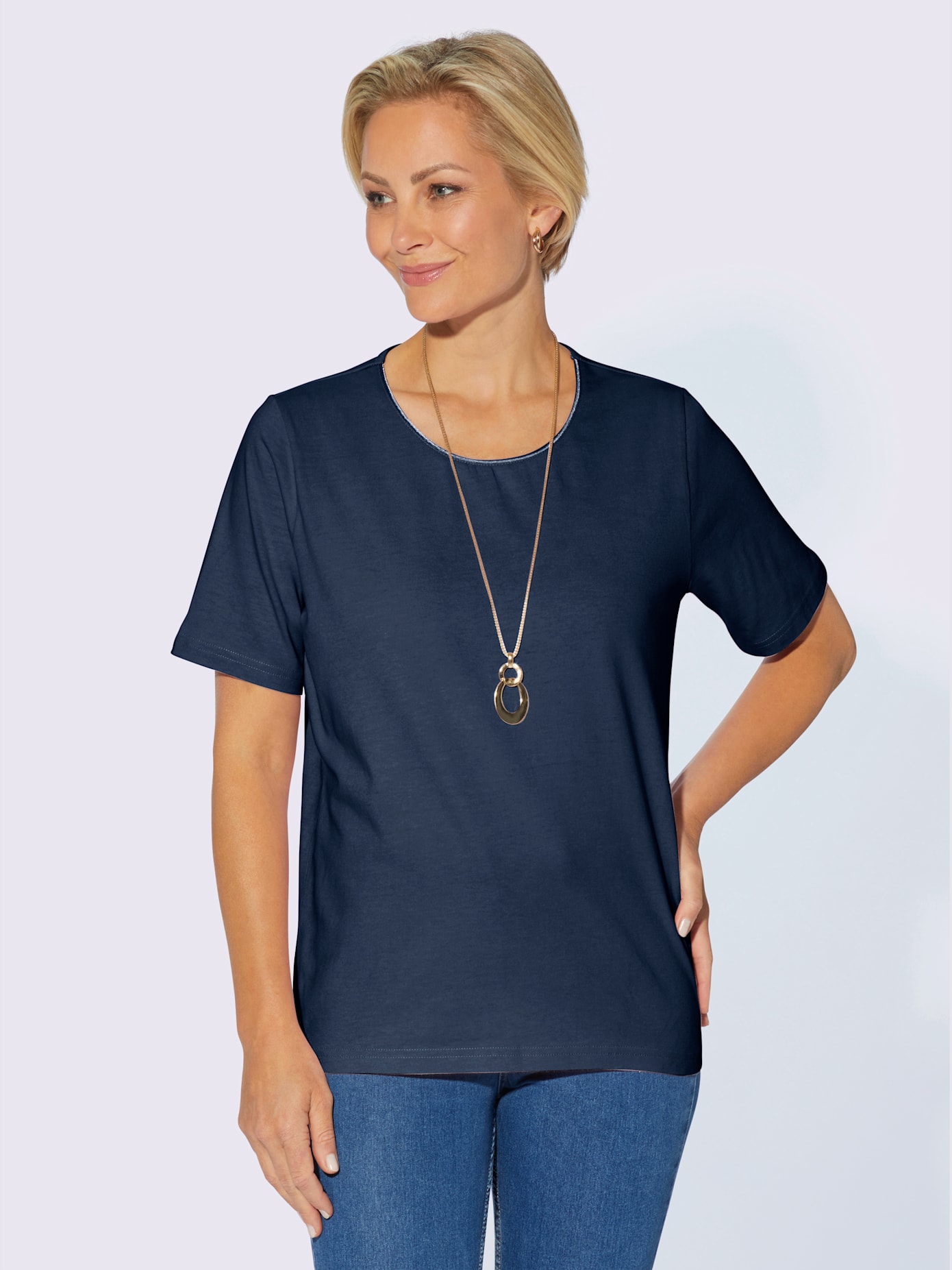 T-shirt simple avec effet brillant sur encolure