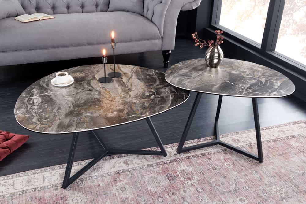 Moderner Couchtisch MARVELOUS 70cm taupe Marmor Keramik made in Italy
