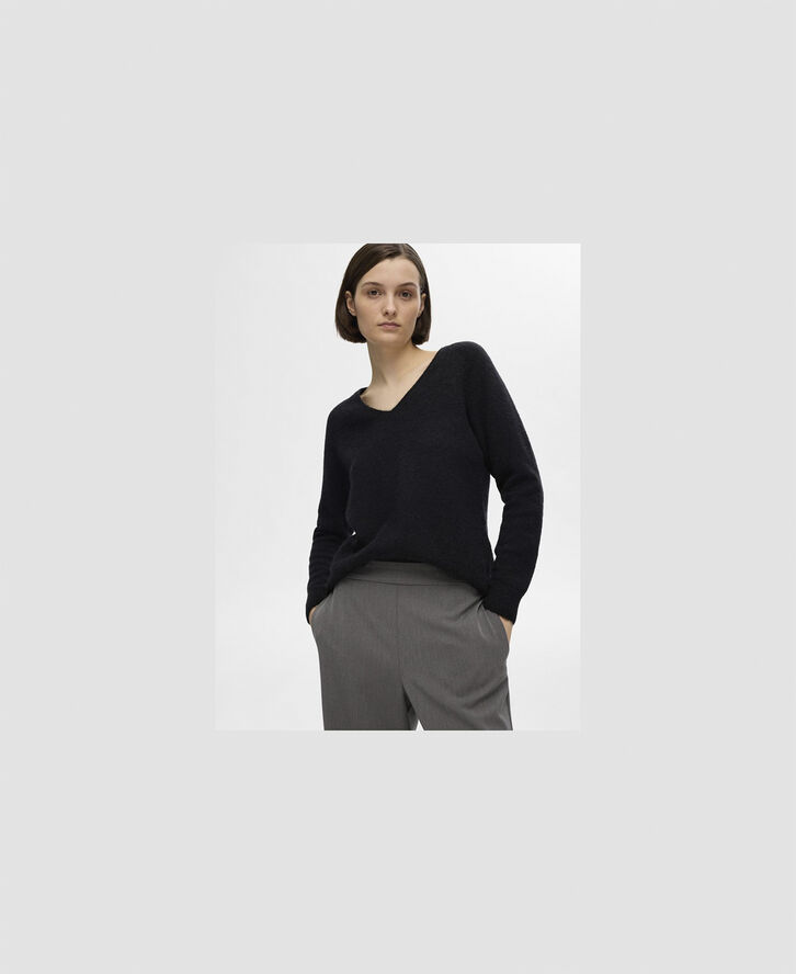 Selected Femme SLFLULU NEW LS WOOL KNIT V-NECK B NOOS Sort