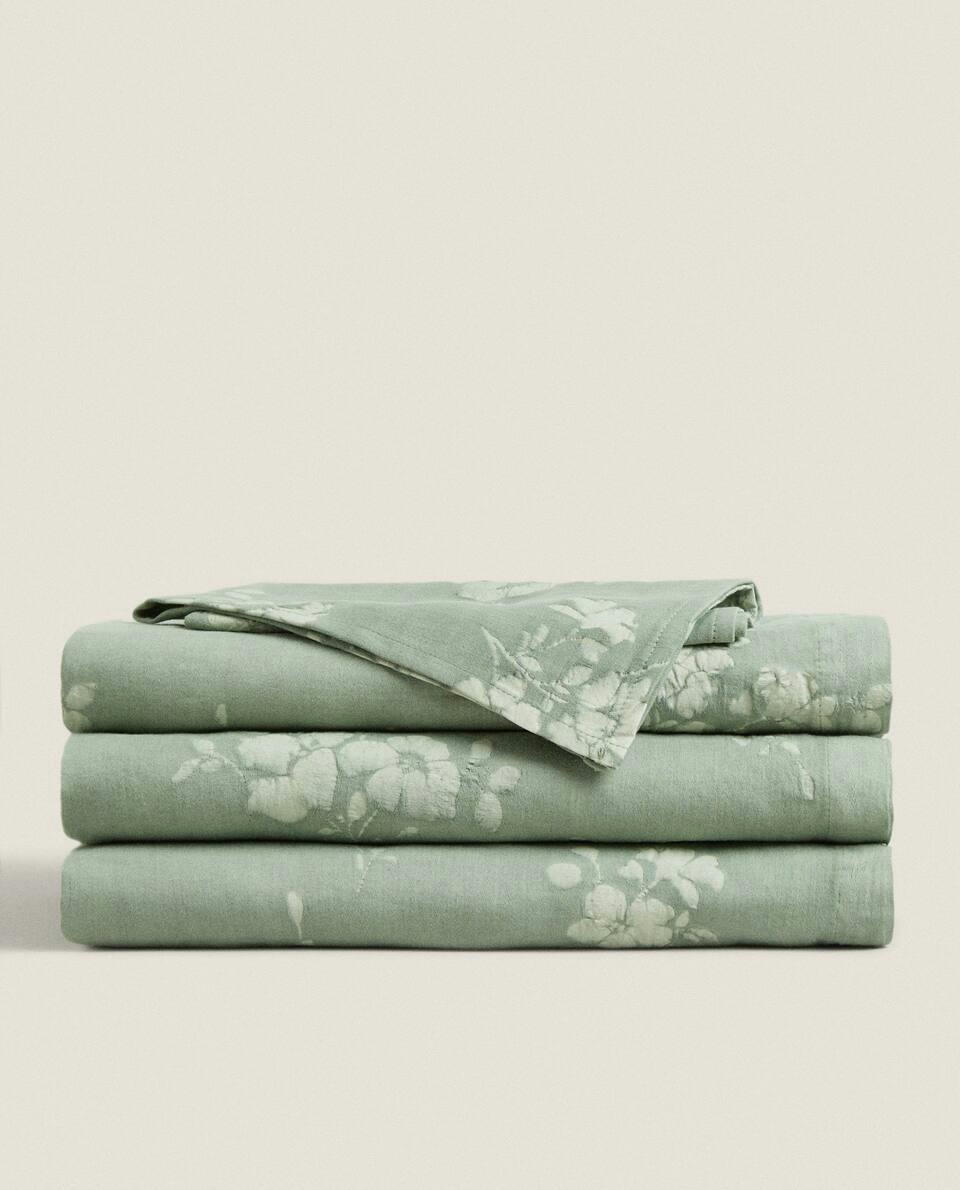 TOALHA DE MESA FLORAL DE ALGODÃO LAVADO