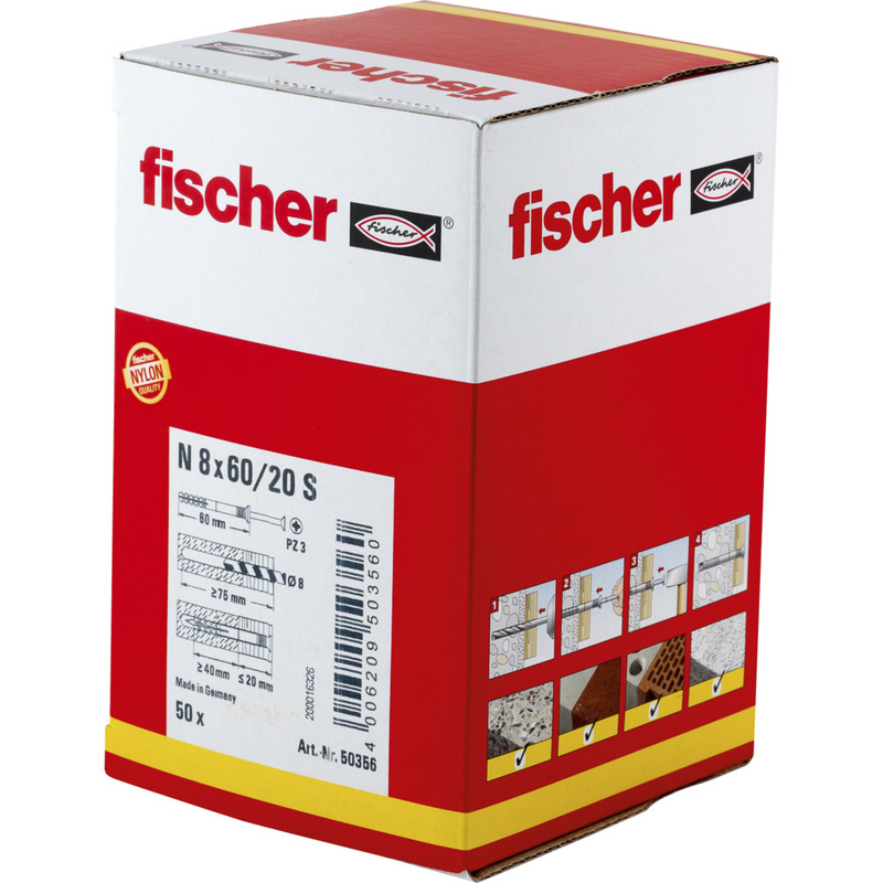 Fischer N S slagpluggen 8x60/20mm PZ2
