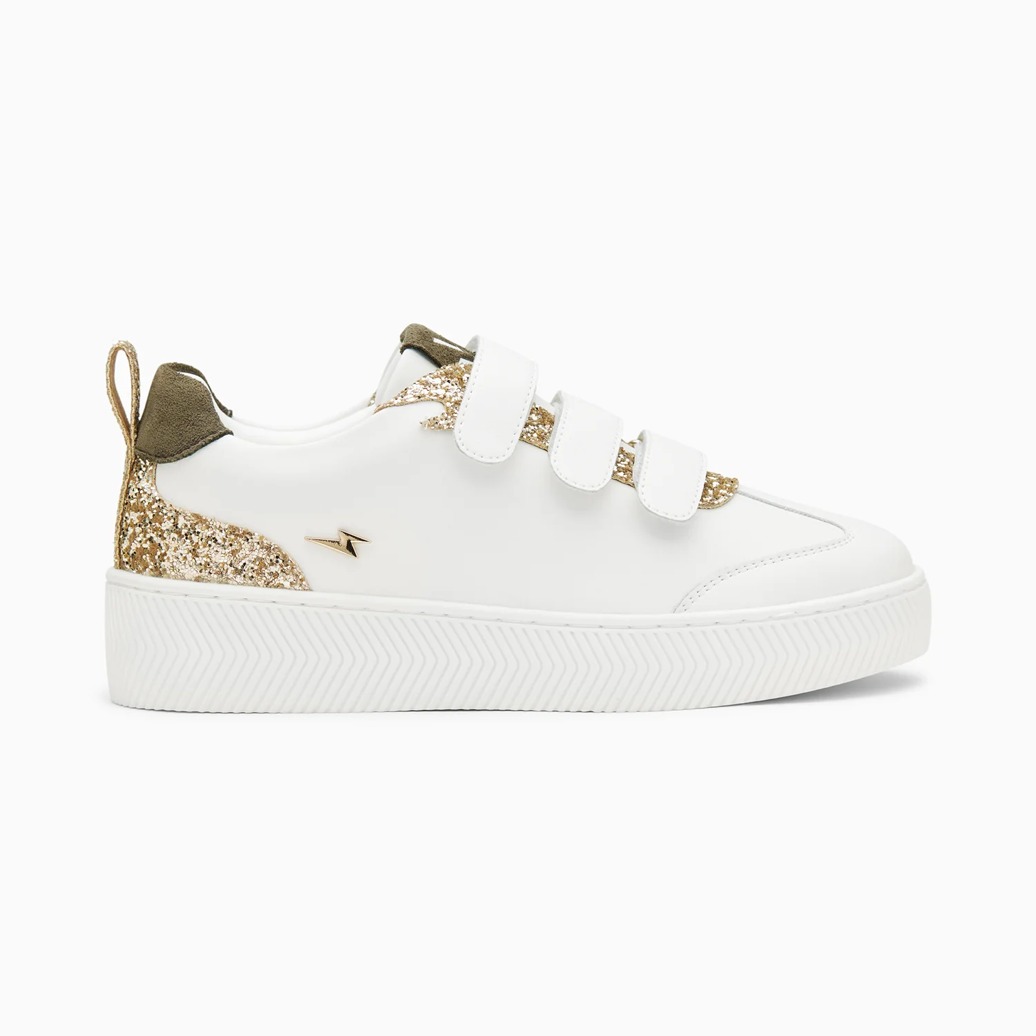 Sneakers-Baskets Eline blanc et or pailleté à scratchs