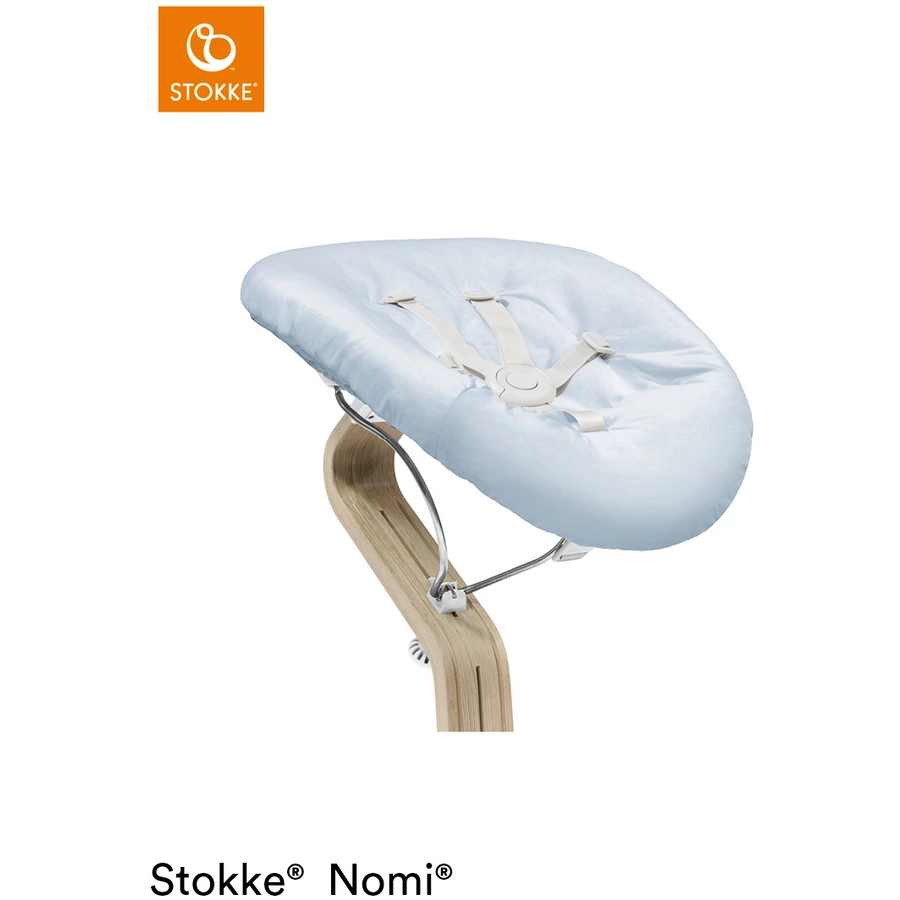 STOKKE® Nomi® Hochstuhl Eiche natur  weiß inkl. Newborn Set weiß  grau blau