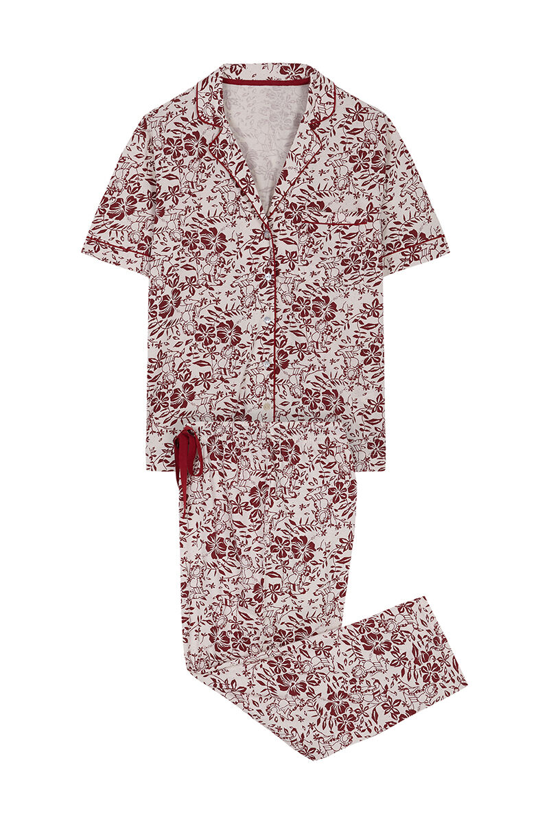 Pijama longo estilo camisa, 100% algodão, com estampa.