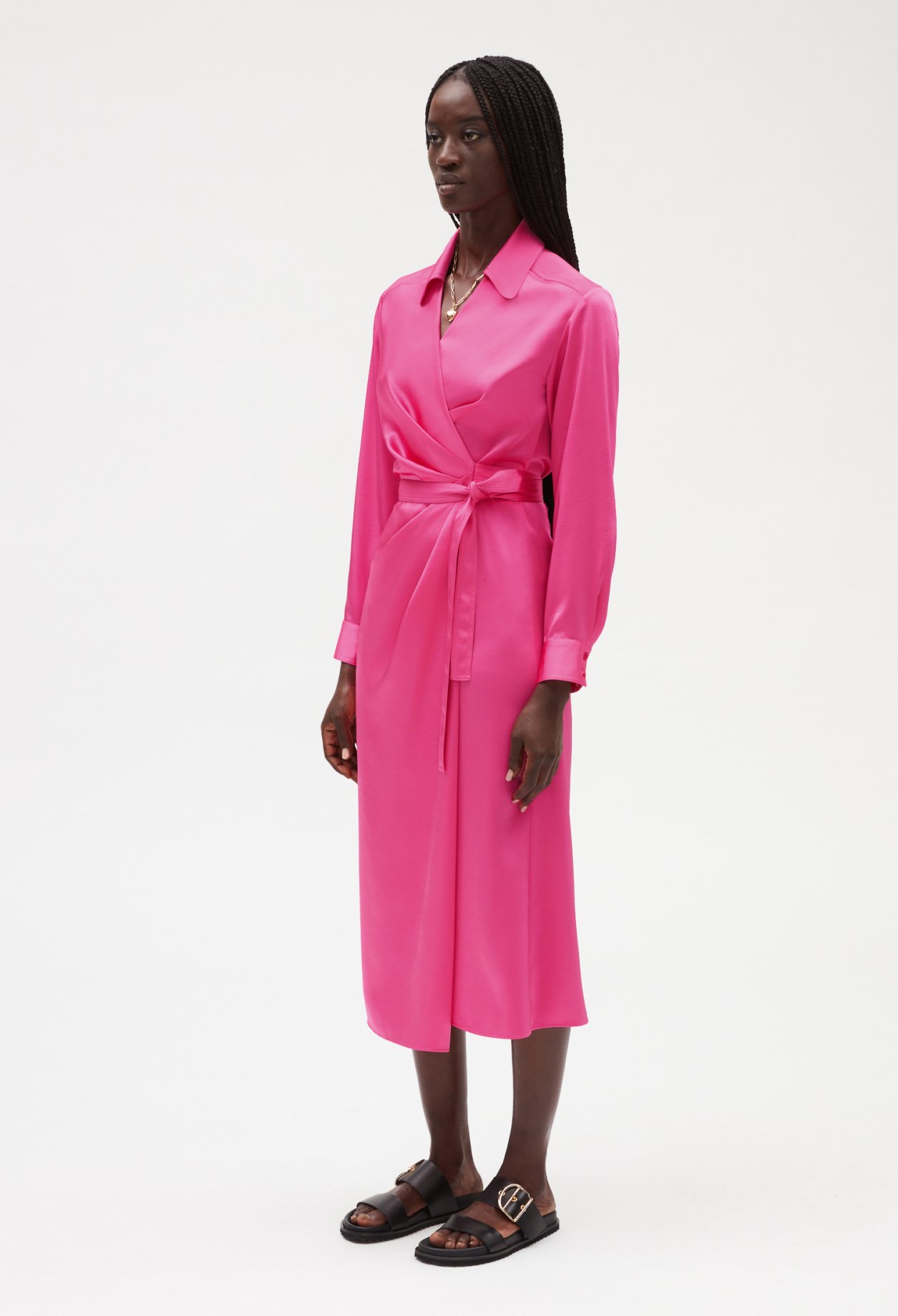 Robe midi portefeuille rose