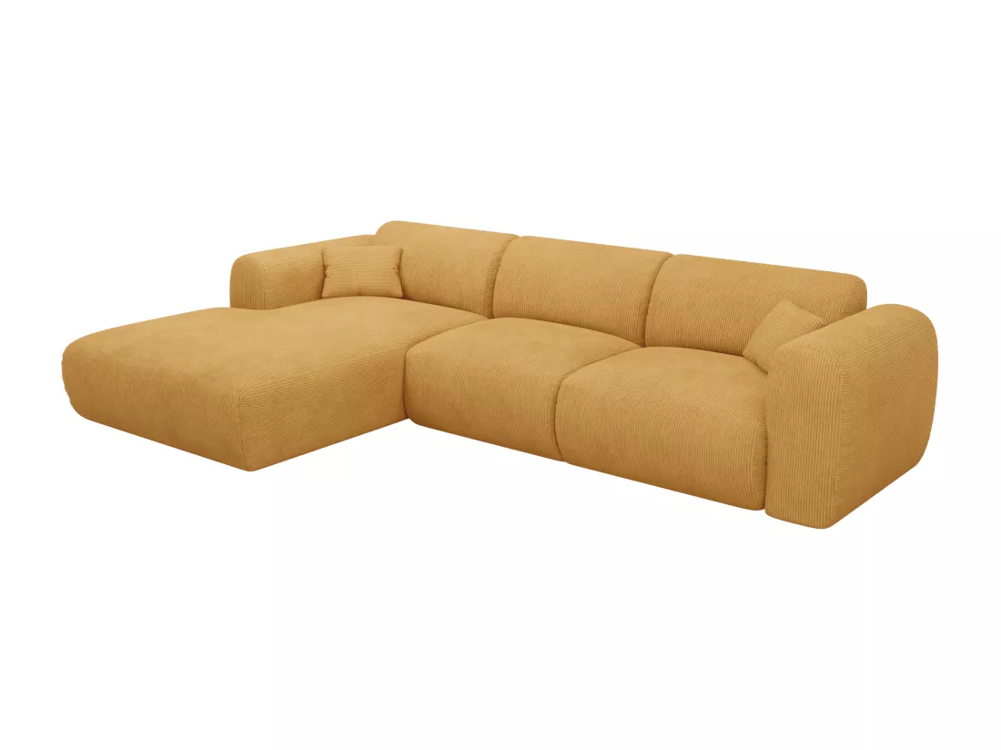 Grand canapé d'angle gauche en tissu texturé jaune moutarde POGNI de Maison Céphy
