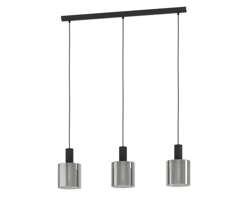 Hanglamp, 3-lichts, HxLxB 110x85x15 cm, zwart, zwart/transparant glas
