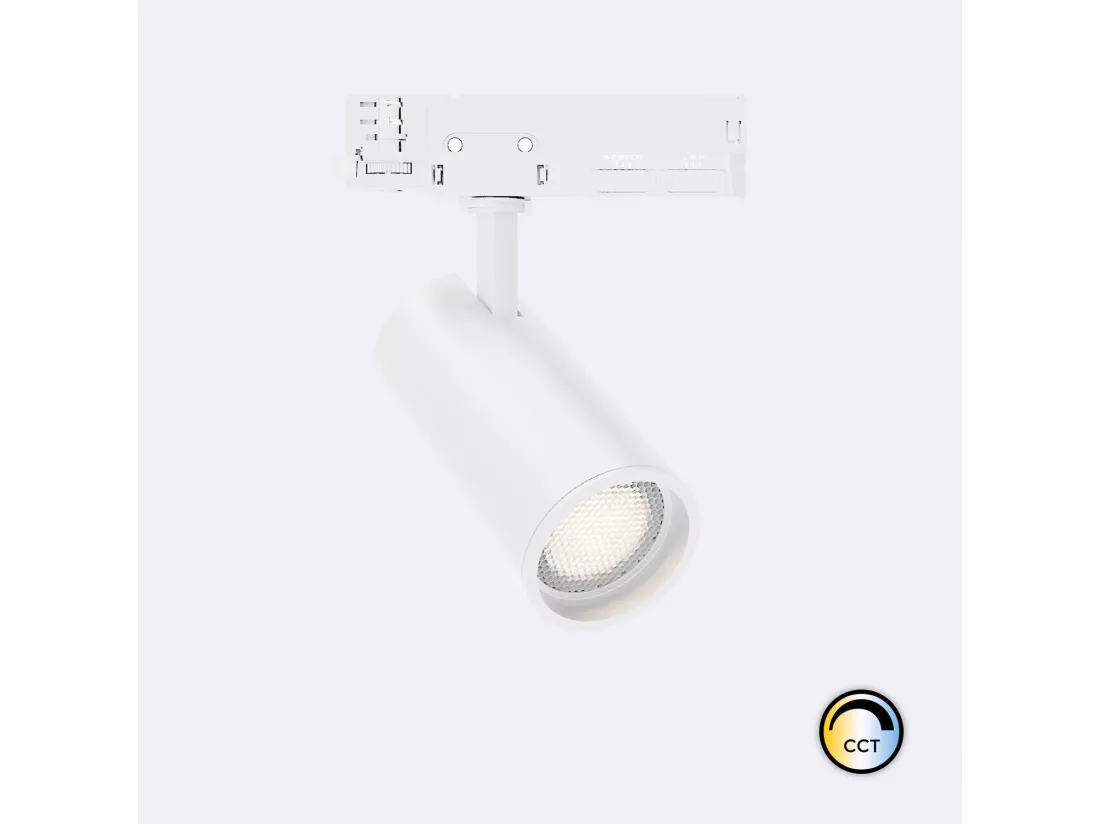 Spot LED sur Rail Triphasé 20W Fasano Dimmable CCT Anti-éblouissement Blanc (2700K - 3200K - 4000K) Sélectionnable