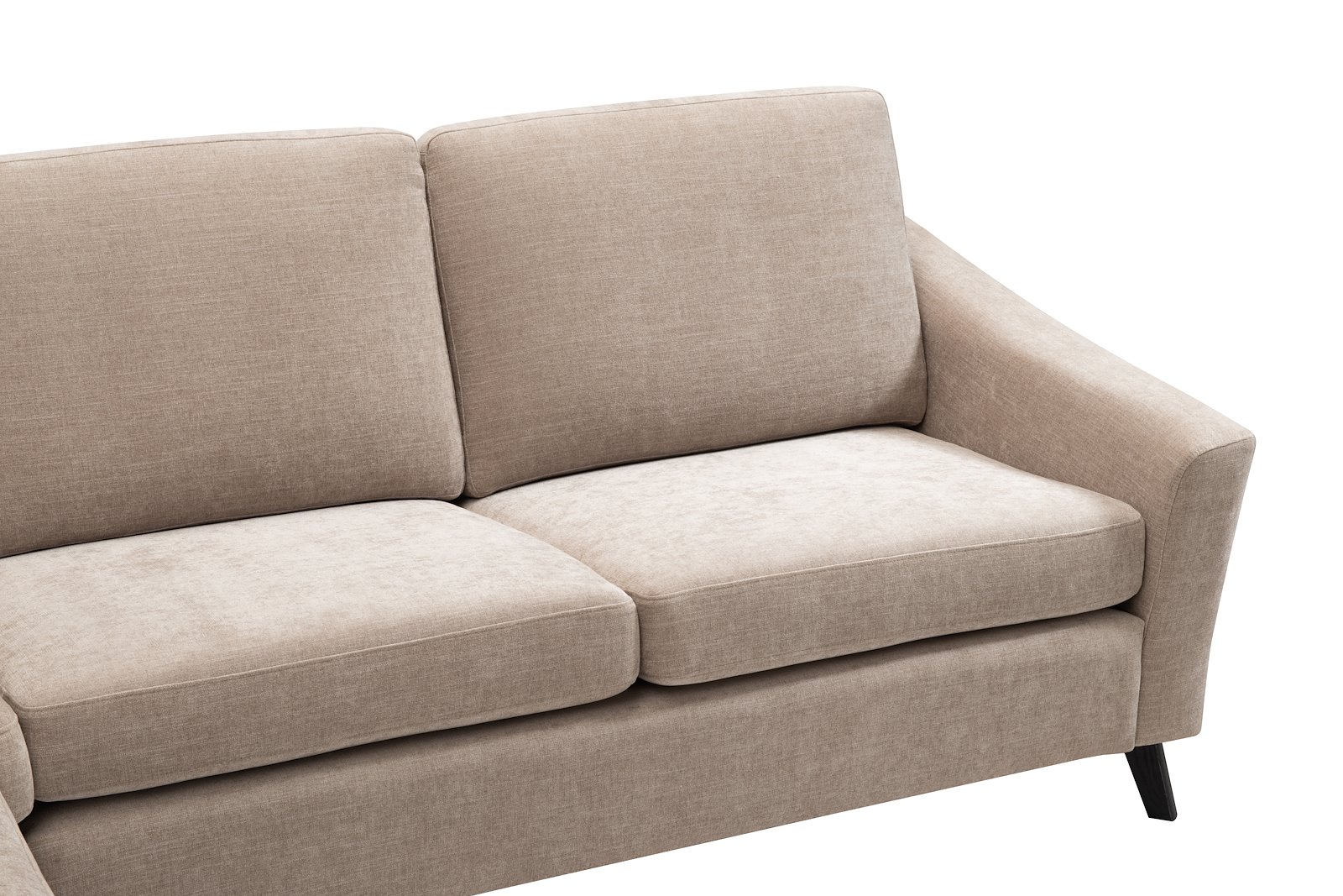 Lona hjørnesofa 23 hjørnesofa (310V). I tekstil City 9970 beige, 70cm brede seter, arm 1 og 2M9K2 sorte ben. SA rygg skum