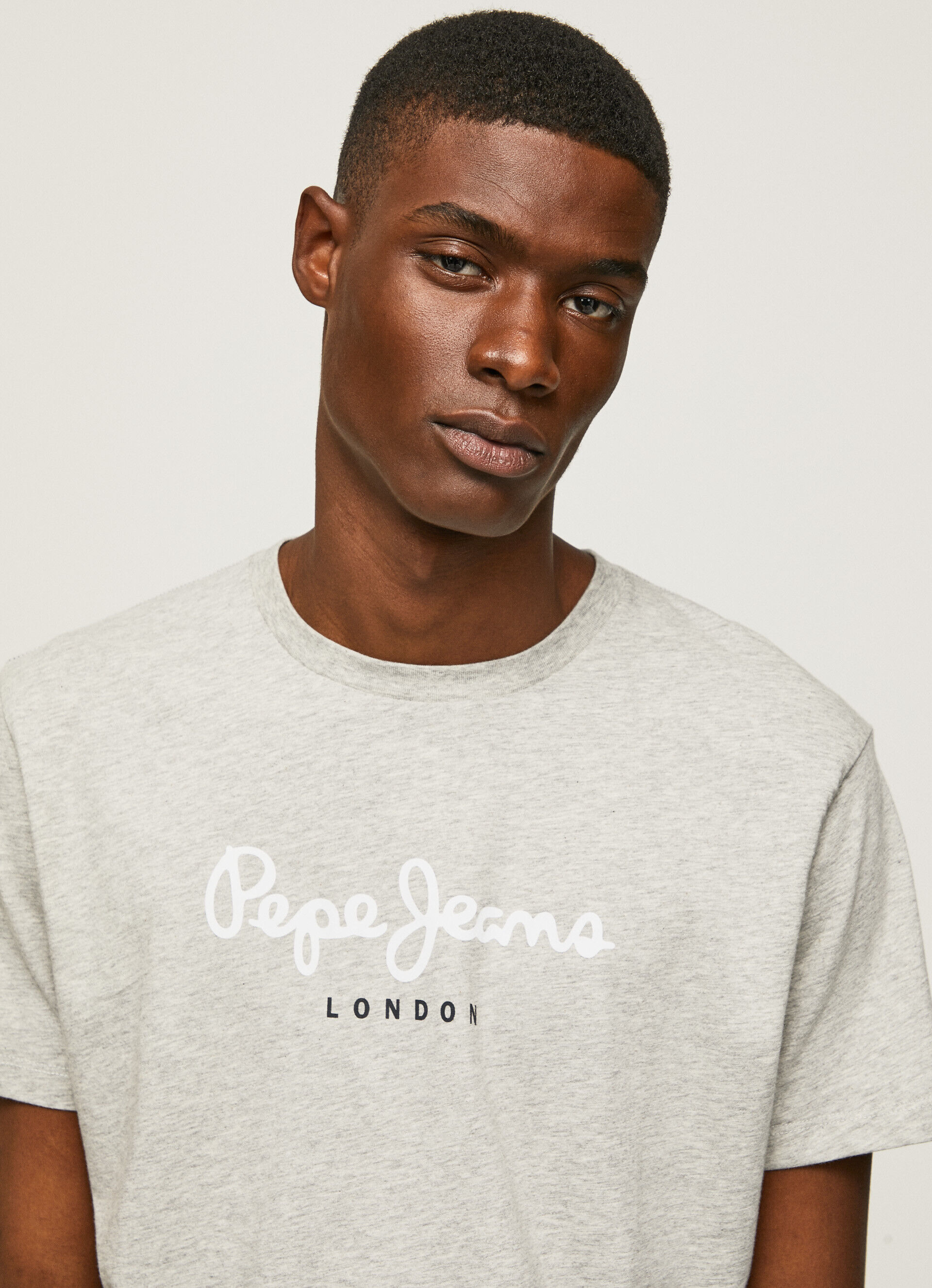 Camiseta de algodão com logotipo estampado - cinza claro