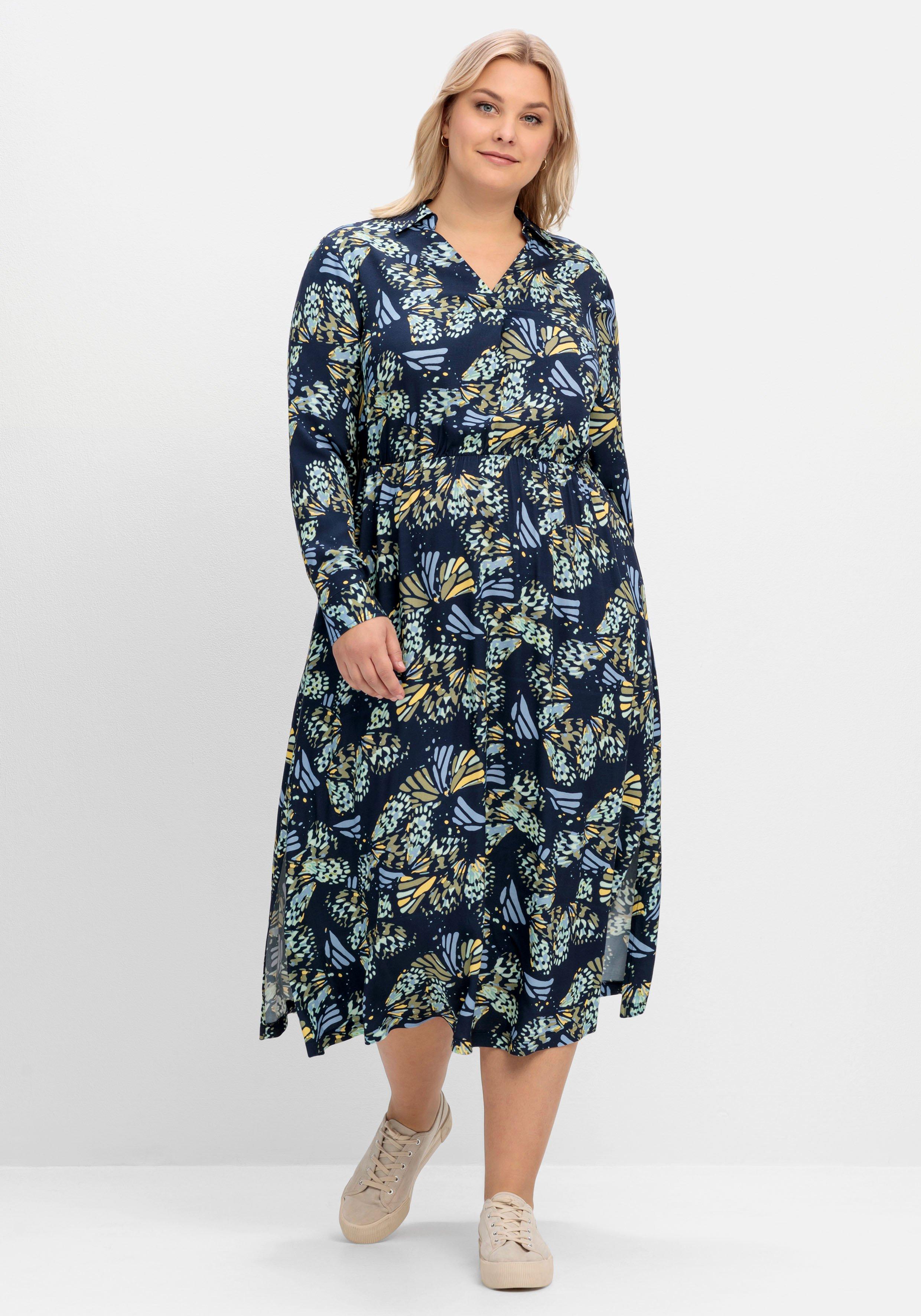 Hemdblusenkleid mit Schmetterlings-Alloverdruck