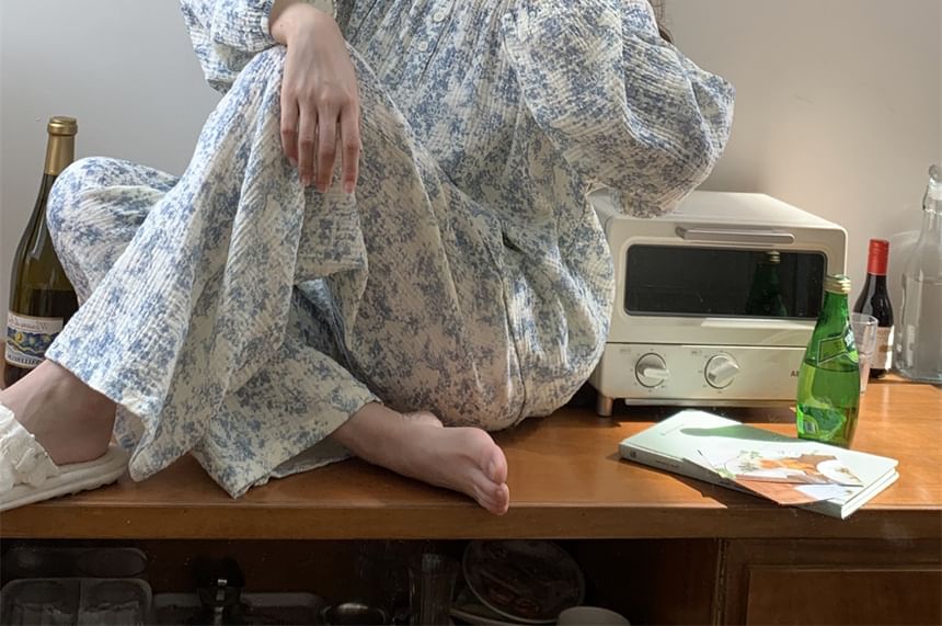 Tanee - Pyjamaset: Henley-top met lange mouwen en print + rechte broek