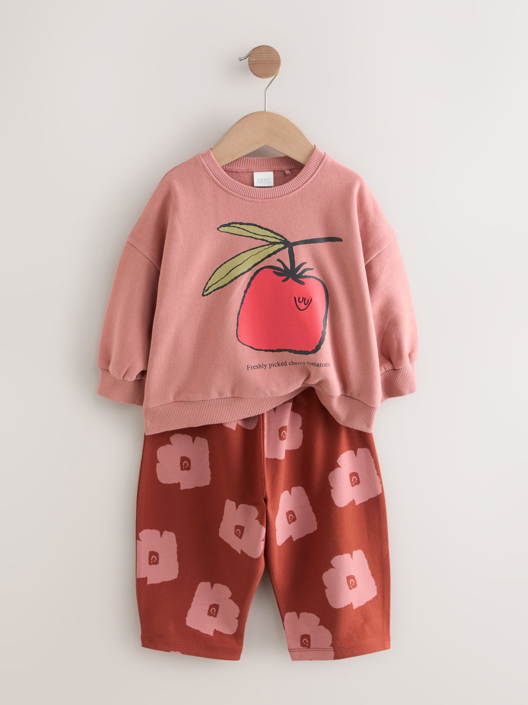 Roze/bruine tomaat - Set van sweatshirt en joggingbroek met rechte wijde pijpen (3mnd -7jr)