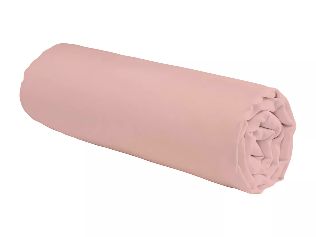 Drap housse en coton 57 fils uni bonnet 25cm rose 140x200cm