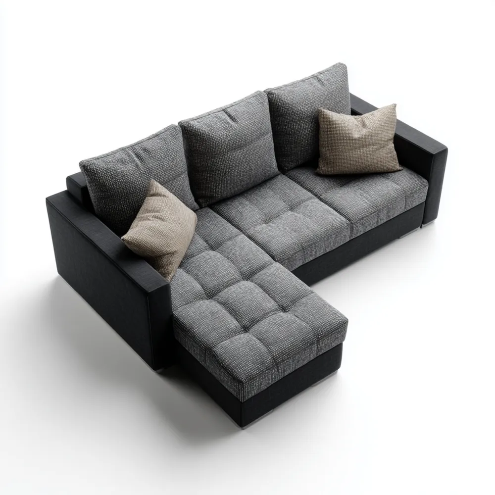 Modernes Ecksofa 250x150x85 cm – Hellgrau/Schwarz