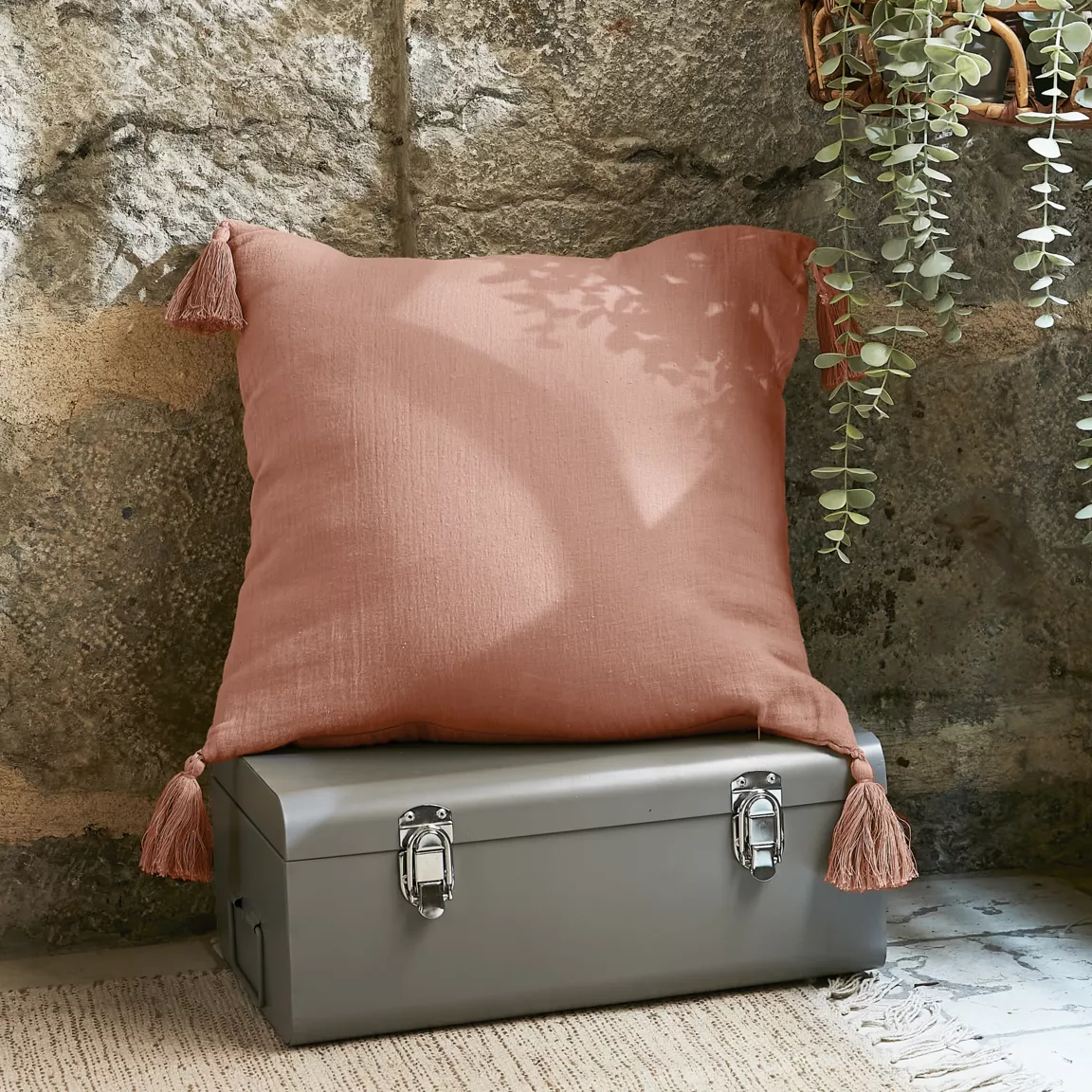 Coussin carré gaze de coton (40 x 40 cm) Gaïa Rose pêche