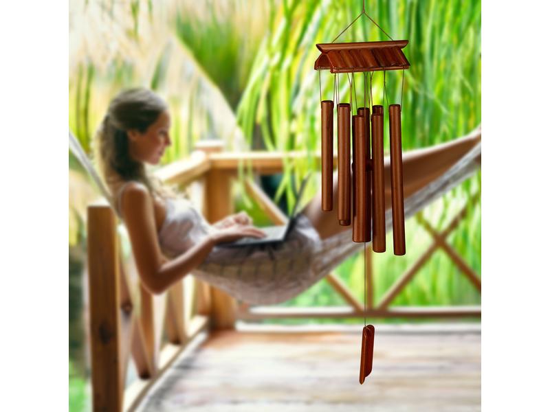 relaxdays Windspiel Tempel 62 cm Klangspiel aus Bambus