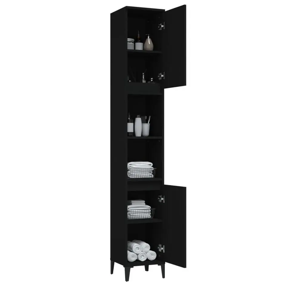 vidaXL - Kolomkast met 2 deuren 2 vakken - Zwart - Bewerkt hout - 30x30x190 cm