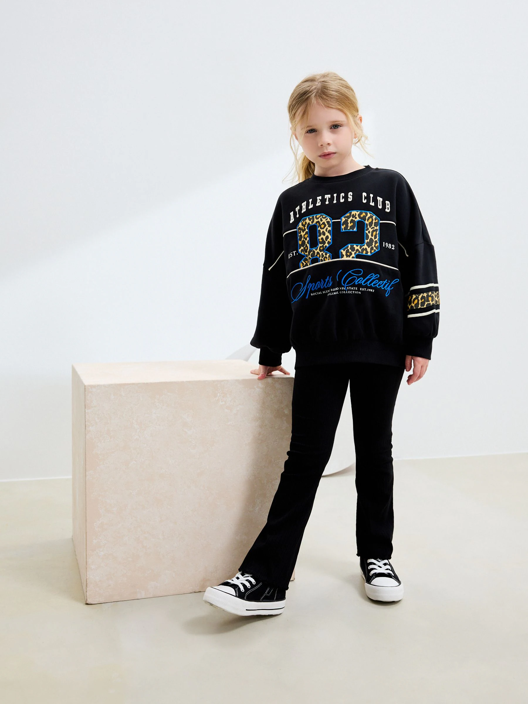 Zwart met dierenprint - Sweatshirt met slogan (3 - 16 jr)