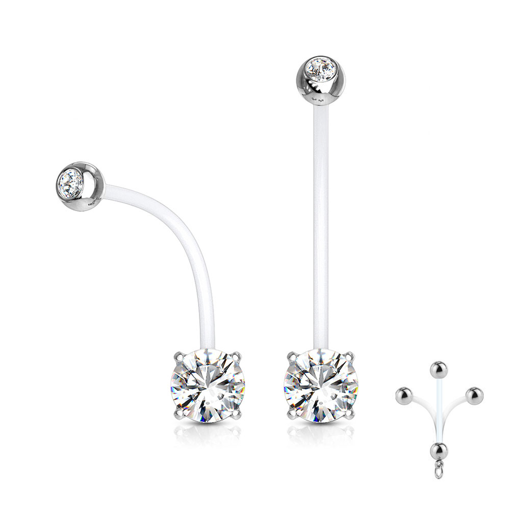 (25mm) Bioflex Schwangerschafts Bauchnabelpiercing Strass Stein - Silber