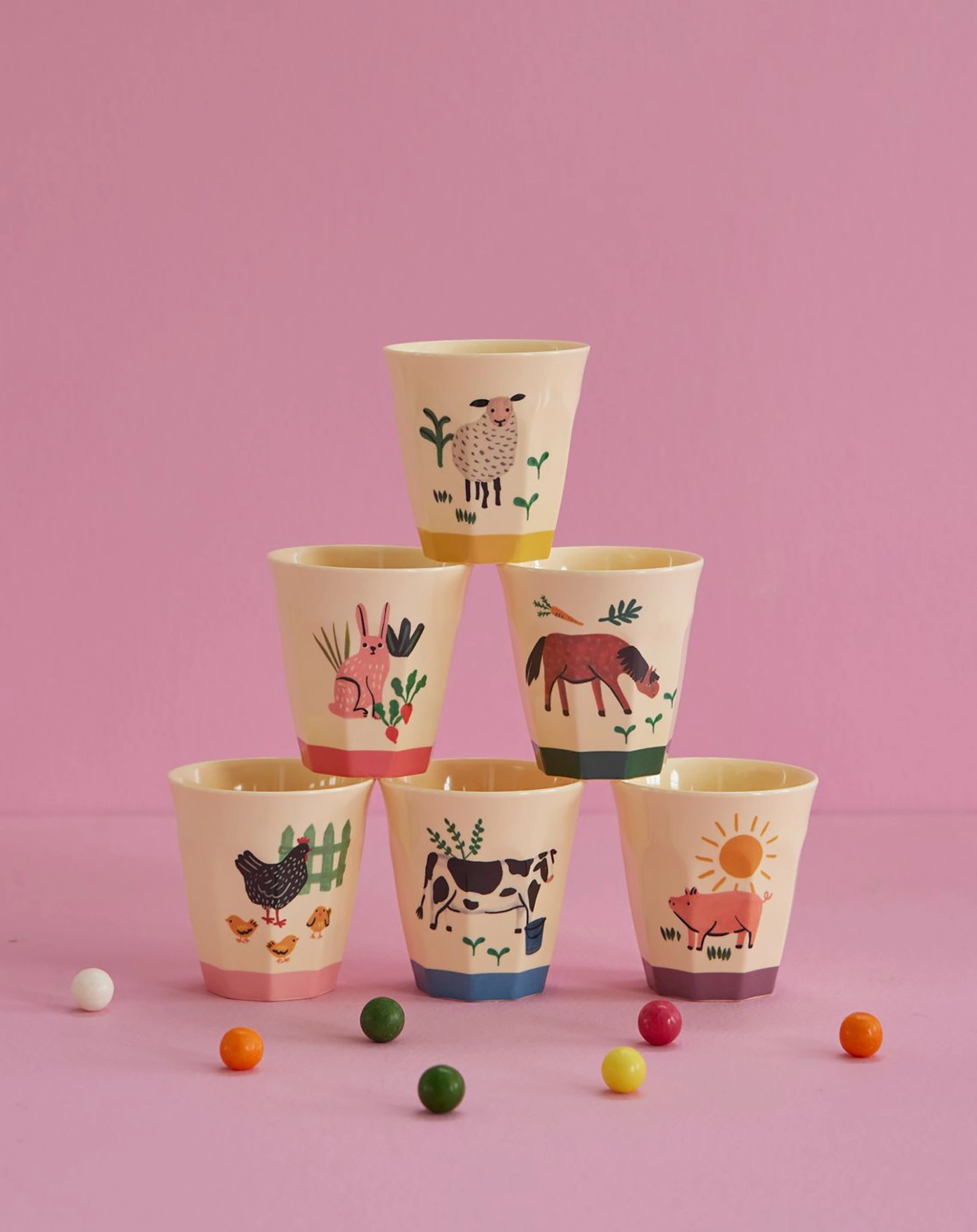 Melamin-Trinkbecher FARM PRINTS small 6er-Set