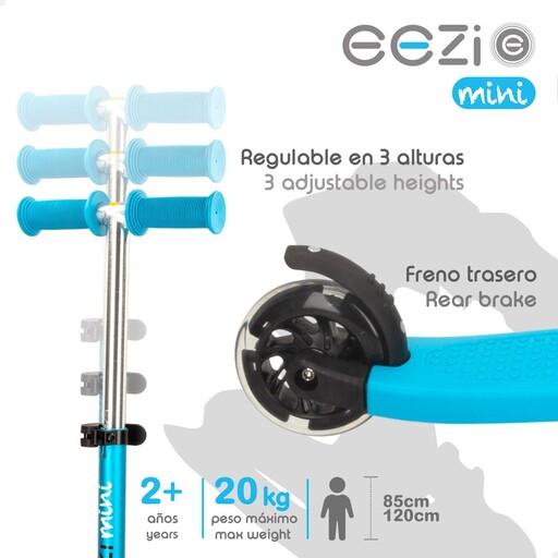 Patinete Eezi de 3 rodas com luzes e guidão removível