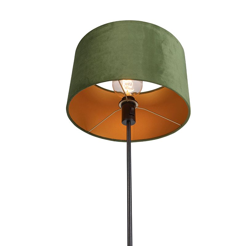 Vloerlamp zwart met velours kap groen met goud 35 cm - Parte