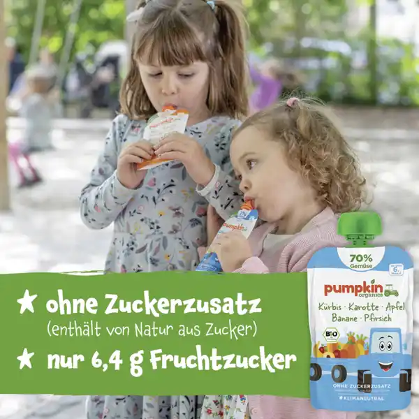 Bio Quetschie mit Kürbis, Karotte, Apfel, Banane & Pfirsich