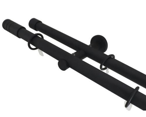 Dubbele gordijnroedeset, cilindervormig, zwart, 160 cm, Ø 20 mm