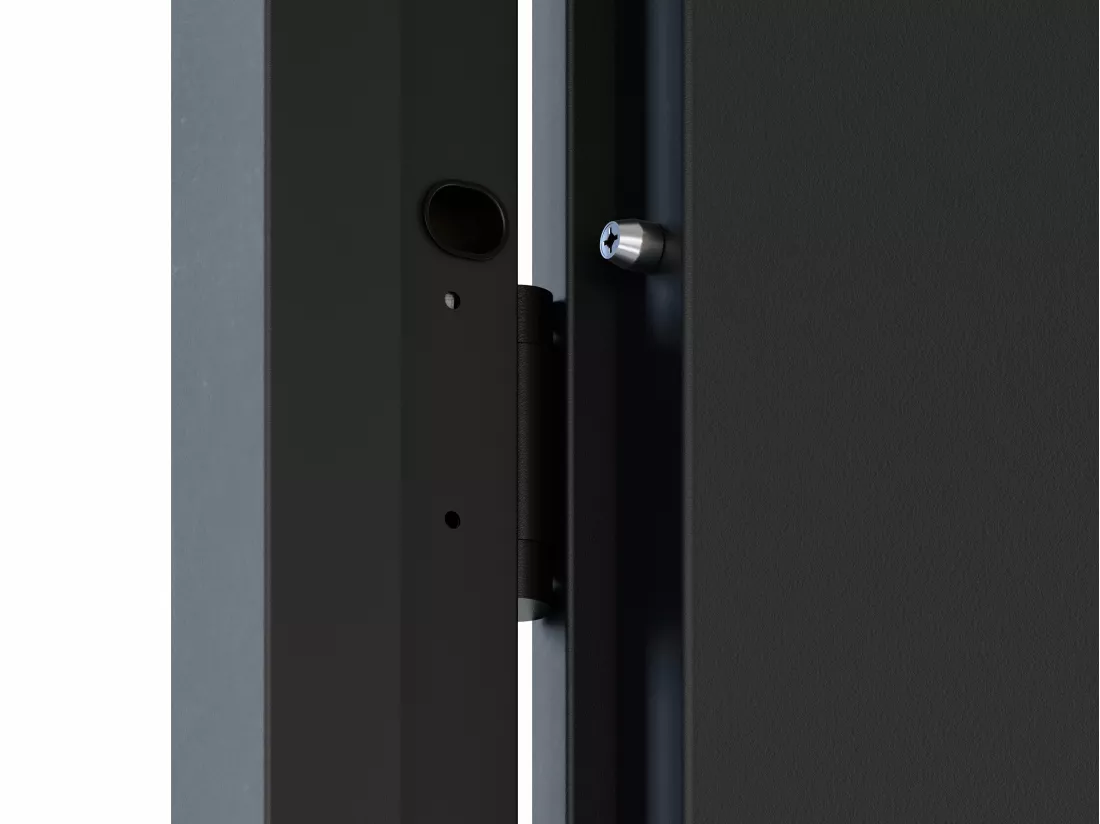 Porte d'entrée pleine en acier H207 x L100 cm - Noir et effet chêne - poussant gauche - MABENA