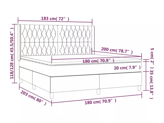 Sommier tapissier et matelas et LED Gris clair 180x200 cm Tissu