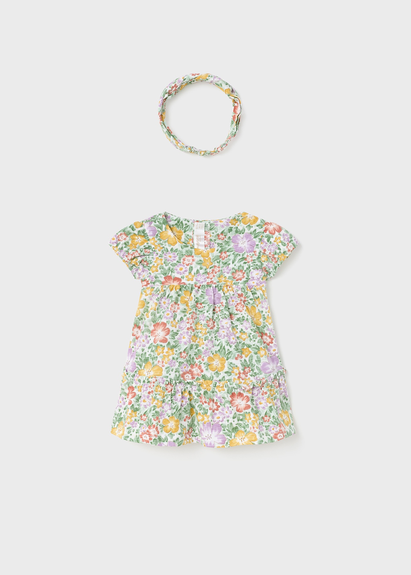 Vestido com faixa de cabelo em algodão sustentável para recém-nascido