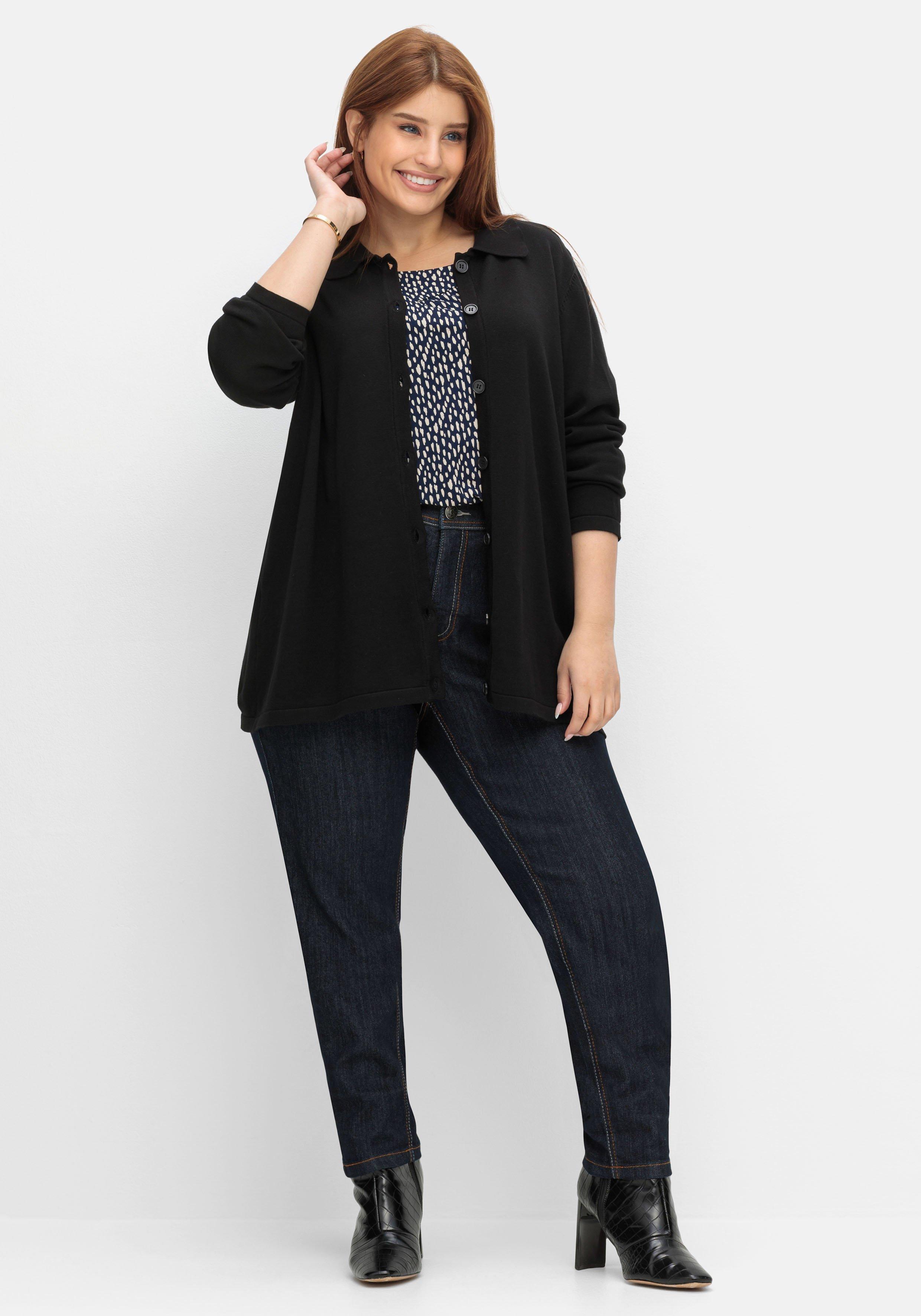 Strickjacke in Petite Passform, mit Polokragen