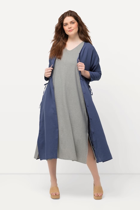 Jersey-Midikleid, V-Ausschnitt, ärmellos, Biobaumwolle