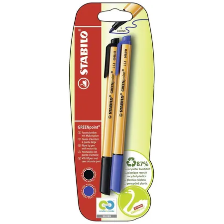 Umweltfreundlicher Filzschreiber - STABILO GREENpoint - 2er Pack - blau, schwarz
