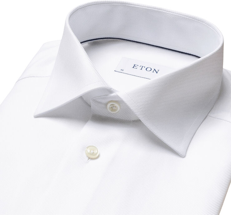 ETON Cont. Fit White Textured Twill Shirt - French Cuff Hvid