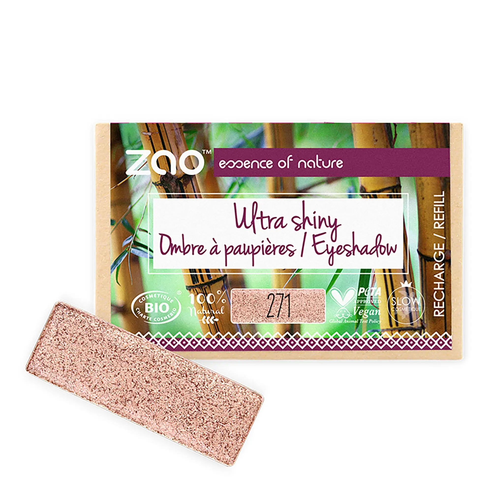 Zao Makeup - Recharge Ombre à Paupières Rectangle Bio, vegan et rechargeable Cuivre rosé - Maquillage